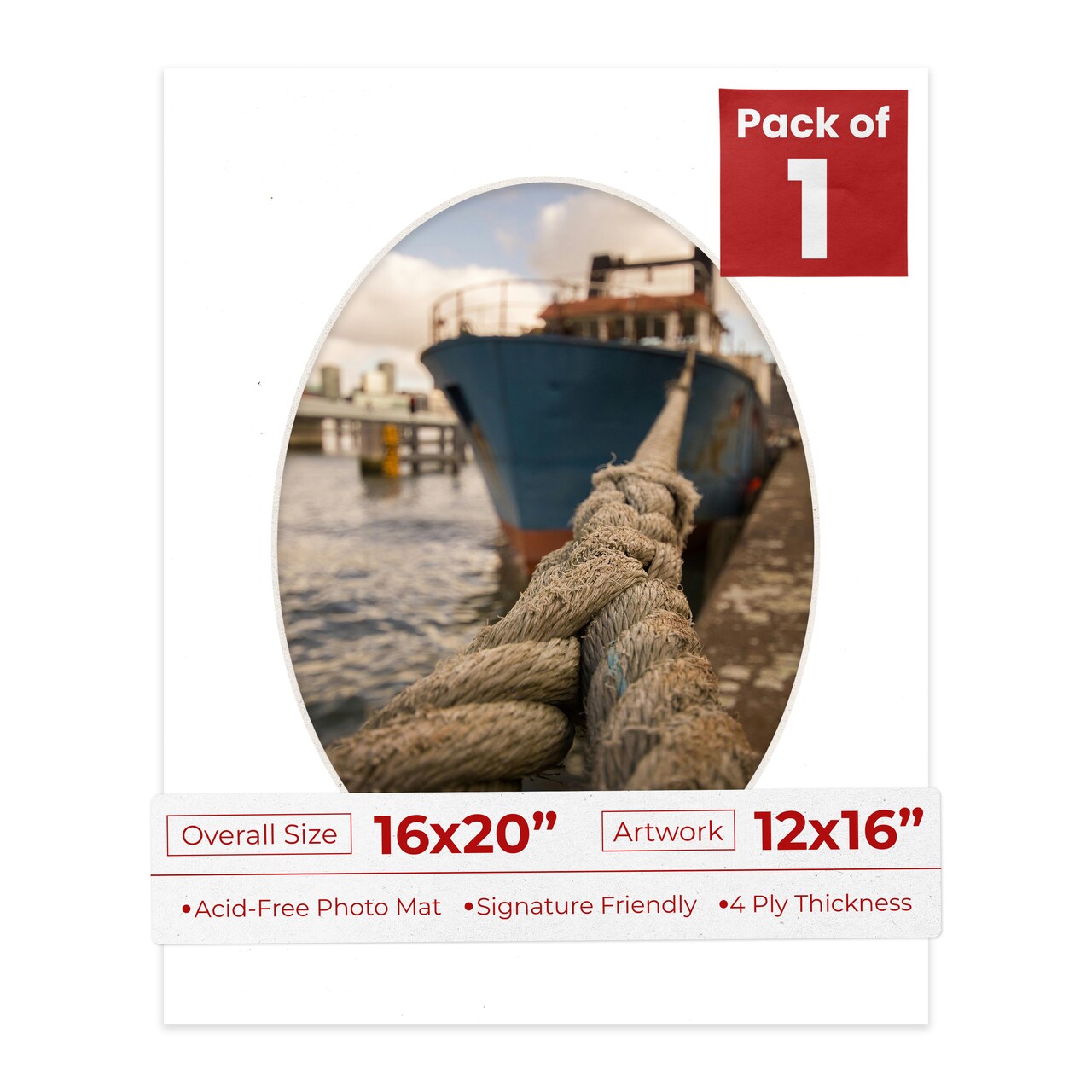 White Mat Board for 16x20 Frames - Oval Opening for 12x16 Photos